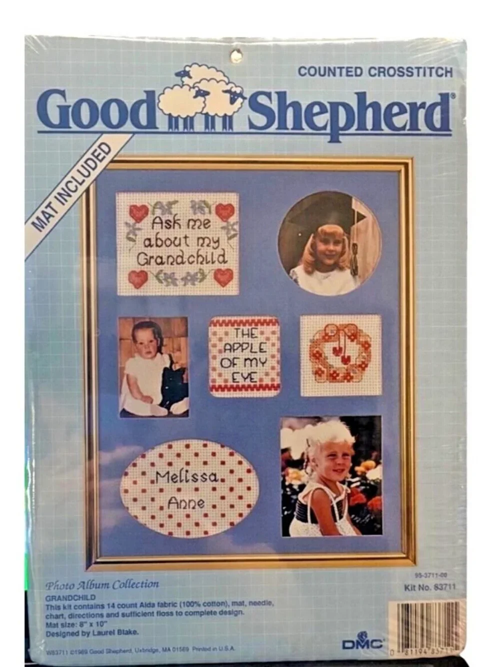 Vintage Cross-Stitch Kit Good Shepherd Grandchild Counted Photo Album Kit #83711